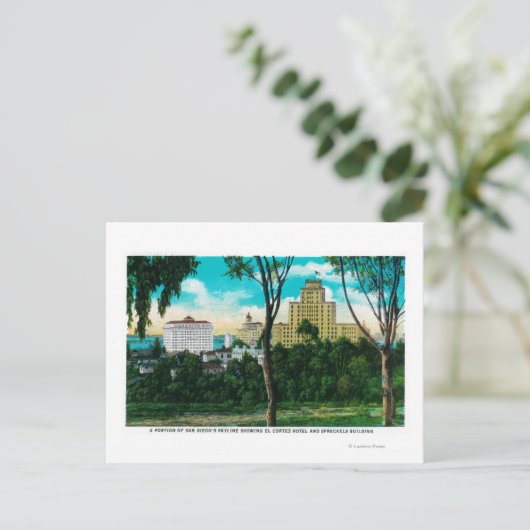 サンディエゴのスカイラインの一部がエルコルテを示す ポストカード (スタンド正面)