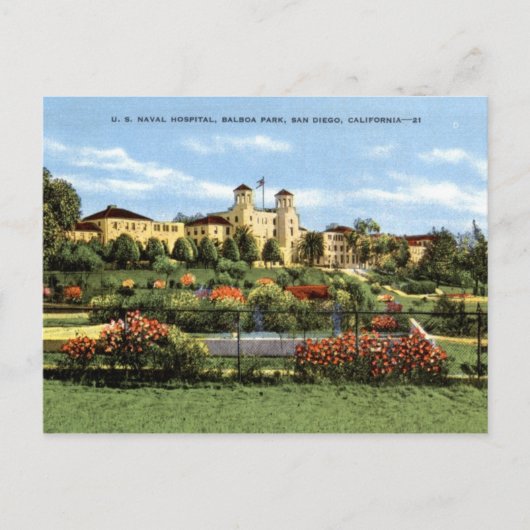 サンディエゴのバルボア公園、海軍病院ヴィンテージ ポストカード (正面)