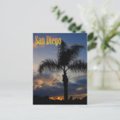 サンディエゴのヤシの木の日没の郵便はがき ポストカード (スタンド正面)