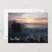 サンディエゴの波が夕日に ポストカード (正面/裏面)