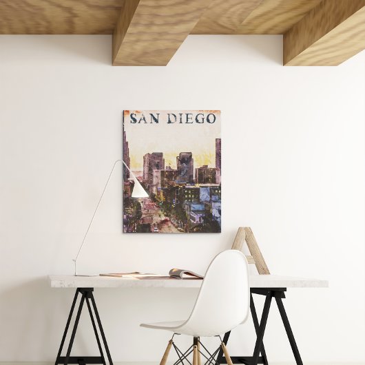 サンディエゴカリフォルニアウォーターカラーサンセットビュー ポスター