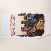 サンディエゴカリフォルニアウォーターコロアサンセットビュー ビーチタオル (正面)