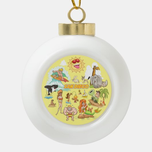 サンディエゴカリフォルニアカートゥーン セラミックボールオーナメント (正面)