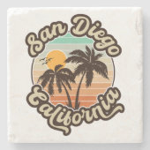 サンディエゴカリフォルニアサンセットパームツリーズお土産 ストーンコースター (正面)