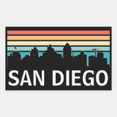 サンディエゴカリフォルニアスカイラインヴィンテージトラベル 長方形シール (正面)