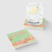 サンディエゴカリフォルニアダウンタウンお土産1950s ストーンコースター (横)