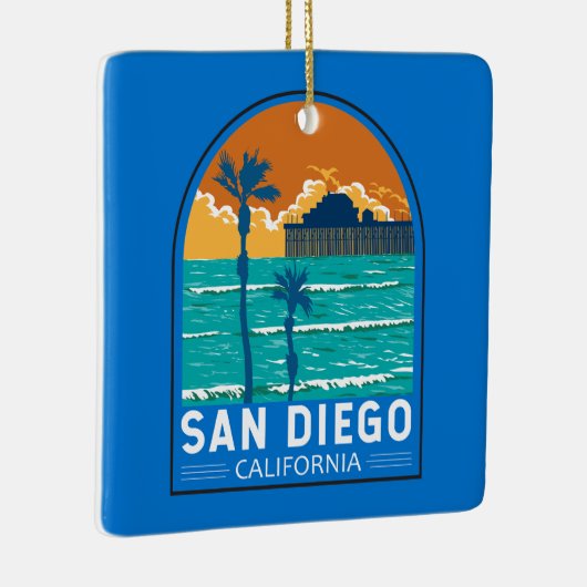 サンディエゴカリフォルニアトラベルアートヴィンテージ セラミックオーナメント (右)