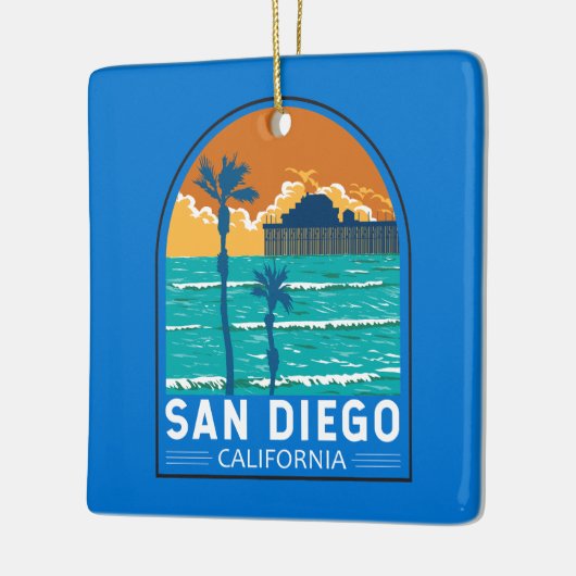 サンディエゴカリフォルニアトラベルアートヴィンテージ セラミックオーナメント (左)
