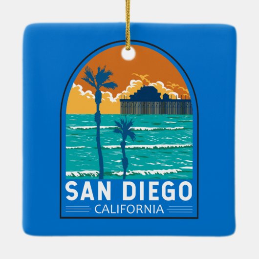 サンディエゴカリフォルニアトラベルアートヴィンテージ セラミックオーナメント (裏面)