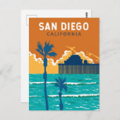 サンディエゴカリフォルニアトラベルアートヴィンテージ ポストカード (正面/裏面)