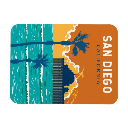 サンディエゴカリフォルニアトラベルアートヴィンテージ マグネット (横)