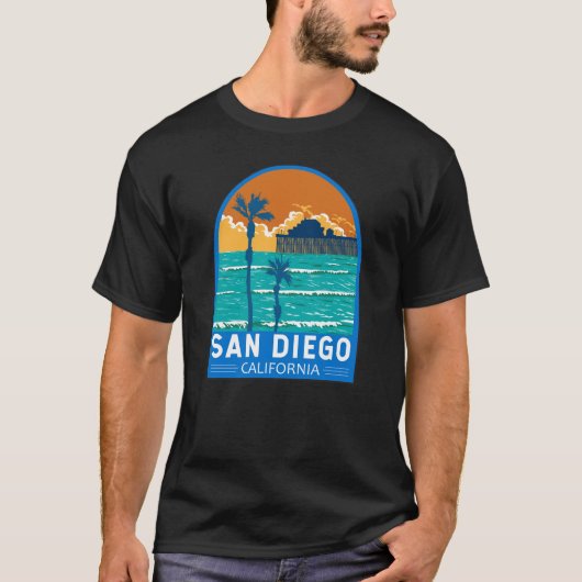 サンディエゴカリフォルニアトラベルアートヴィンテージ Tシャツ (正面)