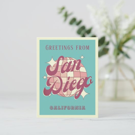サンディエゴカリフォルニアバケーションレトロポストカード ポストカード (スタンド正面)