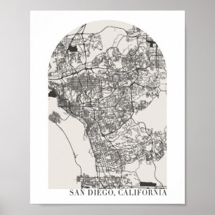 サンディエゴカリフォルニアボホミニマルアーチ通りの地図 ポスター