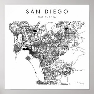 サンディエゴカリフォルニアミニマルモダン通りの地図 ポスター