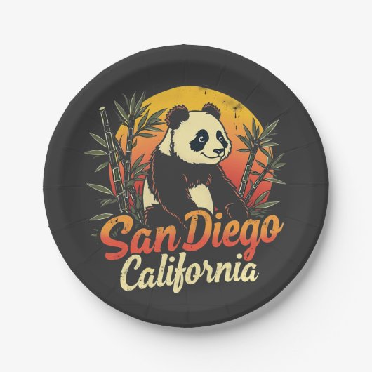 サンディエゴカリフォルニアレトロサンセットヴィンテージパンダ ペーパープレート (正面)
