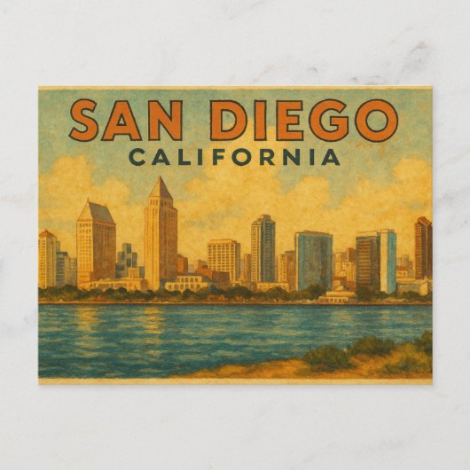サンディエゴカリフォルニアヴィンテージスカイライン ポストカード (正面)