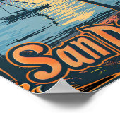 サンディエゴカリフォルニアヴィンテージトラベルイラストレーション ポスター (角)