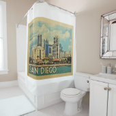 サンディエゴカリフォルニアヴィンテージトラベル シャワーカーテン (インサイチュ)