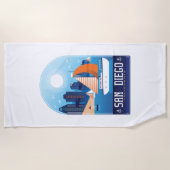 サンディエゴカリフォルニアヴィンテージトラベル ビーチタオル (正面)