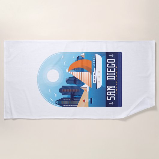 サンディエゴカリフォルニアヴィンテージトラベル ビーチタオル (正面)