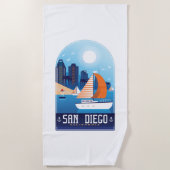 サンディエゴカリフォルニアヴィンテージトラベル ビーチタオル (正面)