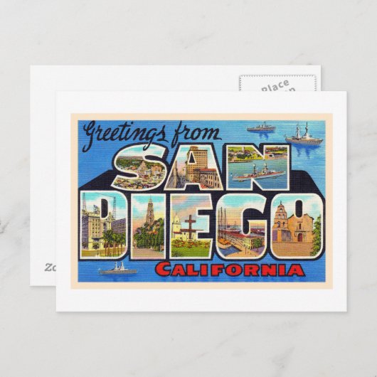 サンディエゴカリフォルニアヴィンテージラージレター ポストカード (正面/裏面)