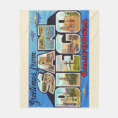 サンディエゴカリフォルニアヴィンテージ大文字はがき フリースブランケット (正面)