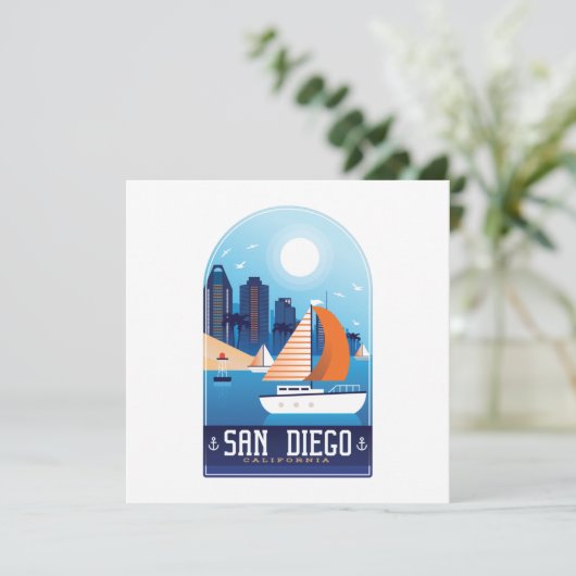 サンディエゴカリフォルニアヴィンテージ旅行グリーティングカード (スタンド正面)