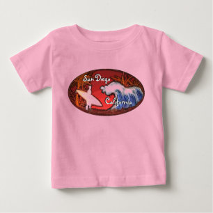 サンディエゴカリフォルニア州サーファー波アートベビー服 ベビーTシャツ
