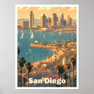 サンディエゴカリフォルニアUSAアートヴィンテージトラベル ポスター