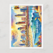 サンディエゴカリフォルニアUSA有名なプレイスウォーターカラー ポストカード (正面)
