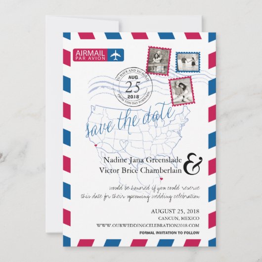 サンディエゴカンクンエアメール日付を保存 セーブザデート (正面)