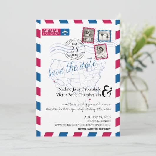 サンディエゴカンクンエアメール日付を保存 セーブザデート (スタンド正面)