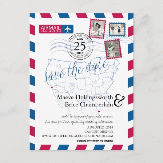 サンディエゴカンクンエアメール日付を保存 案内ポストカード (正面)