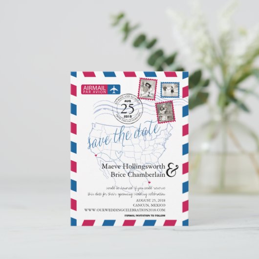 サンディエゴカンクンエアメール日付を保存 案内ポストカード (スタンド正面)