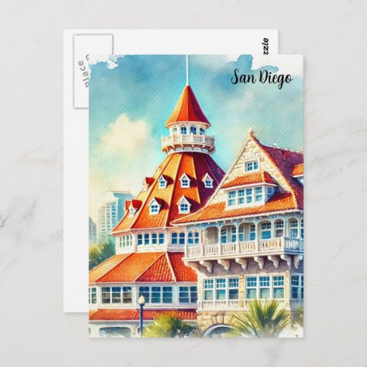 サンディエゴコロナドウォーターカラー ポストカード (正面/裏面)