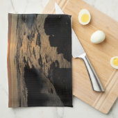 サンディエゴサンセットIカリフォルニアシースケープ キッチンタオル (四つ折り)