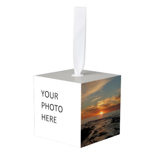 サンディエゴサンセットIIカリフォルニアシースケープ キューブオーナメント (正面アングル)