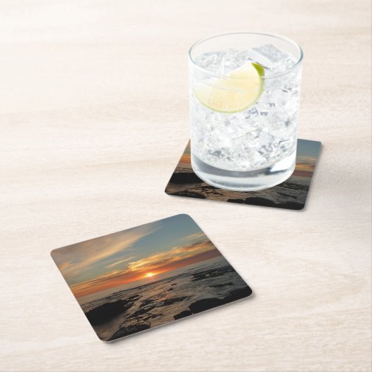 サンディエゴサンセットIIカリフォルニアシースケープ スクエアペーパーコースター (インサイチュ)