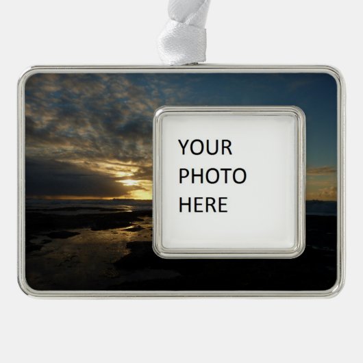 サンディエゴサンセットIIIカリフ素晴らしォルランドスケープ シルバープレートフレームオーナメント (正面)