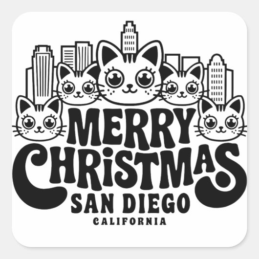 サンディエゴシティカリフォルニアメリークリスマスキャッツUSA スクエアシール (正面)