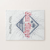 サンディエゴシティカリフォルニアレトロパームツリーズヴィンテージ ジグソーパズル (横)