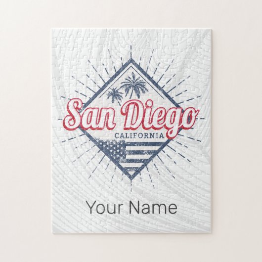 サンディエゴシティカリフォルニアレトロパームツリーズヴィンテージ ジグソーパズル (縦)