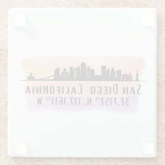 サンディエゴシティスカイライン緯度と経度 ガラスコースター (裏面)