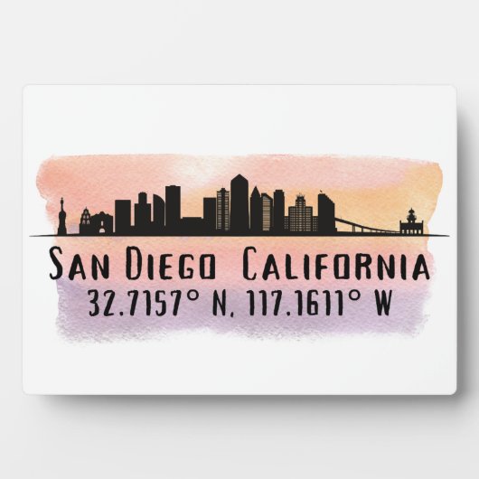 サンディエゴシティスカイライン緯度と経度 フォトプラーク (正面)