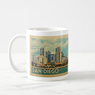 サンディエゴスカイラインカリフォルニアヴィンテージトラベル コーヒーマグカップ
