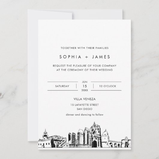 サンディエゴスカイライン結婚式招待状と写真 招待状 (正面)