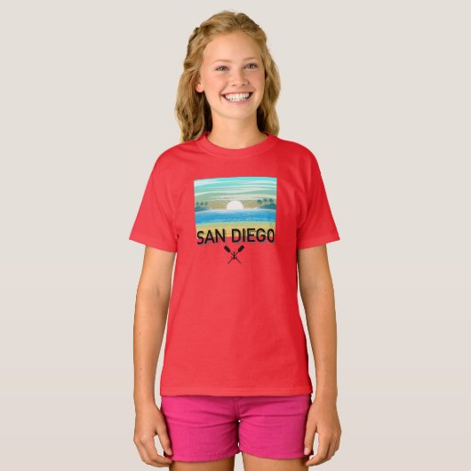 サンディエゴデザイン – ガールズベーシックTシャツ Tシャツ (正面フル)