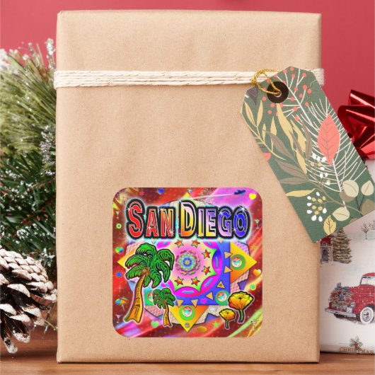 サンディエゴトロピカルフレンズステッカー スクエアシール (クリスマス)